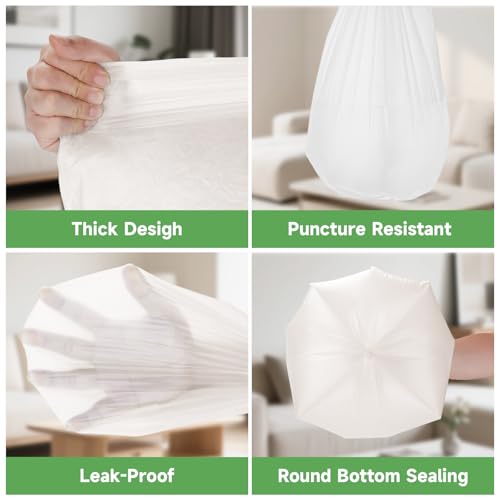 2.6 Gallon Small Trash Bags with Handles, White Bathroom Mini Garbage Bags, 100 Count Biodegradable 10 Liter Unscented Tiny Wastebasket Liners for Car Office Kitchen, Strong Thick - color: 2.6 gallon White 100