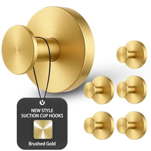 BKV Suction Cup Hooks for Glass Window,Removable Shower Hooks for Inside Shower,Metal Towel Hooks for Bathrooms,6 Pack(Gold) - color: Gold, size: 6 Pack