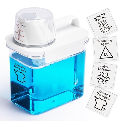 Laundry Detergent Dispenser-1 Pack, 37 oz Detergent Dispenser with 4 Removable Labels, Laundry Soap Dispenser for Laundry Room Organization and Storage, BPA Free & PET Plastic Clear