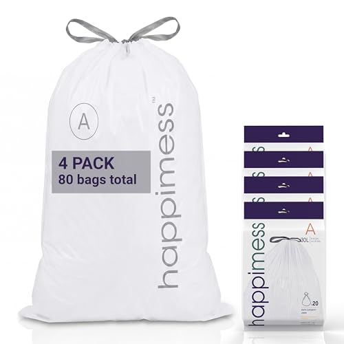 happimess 8 Gallon (30L) Drawstring Trash Bags, Unscented, White, Heavy Duty LDPE Liners for Kitchen and Household, Custom Fit 80 Count (4 Packs of 20 Liners) HPM3000A-W-4SET - color: White, size: 80 Count (Pack of 1)