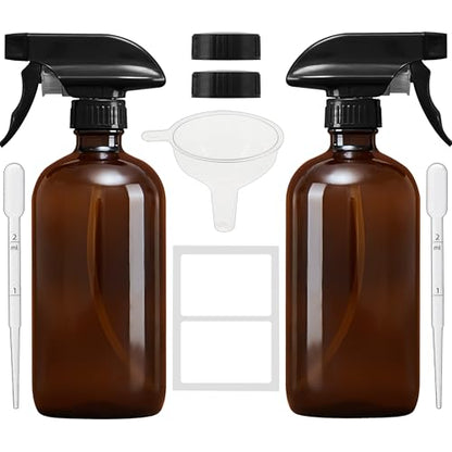 Amber Glass Spray Bottles 16 oz, 2 Pack | Refillable Empty Spray Bottles for Cleaning, Essential Oils, Plants, Hair Mister