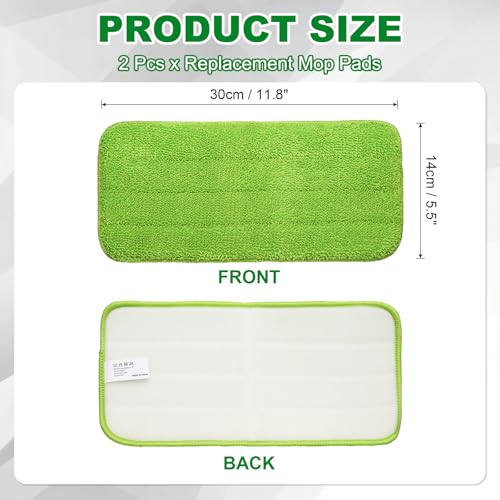 uxcell 2Pcs Microfiber Mop Pads, 11.8x5.5 Reusable Replacement Flat Mop Pad Refills with Hook-and-Loop for Home Office Restaurant Surface/Hardwood Floor Cleaning, Green - color: Green