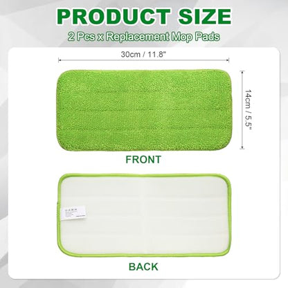 uxcell 2Pcs Microfiber Mop Pads, 11.8x5.5 Reusable Replacement Flat Mop Pad Refills with Hook-and-Loop for Home Office Restaurant Surface/Hardwood Floor Cleaning, Green - color: Green