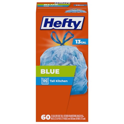 Hefty Blue Trash Bags,Blue,13 Gallon,60 Count (Pack of 6) - size: 60 Count (Pack of 6)