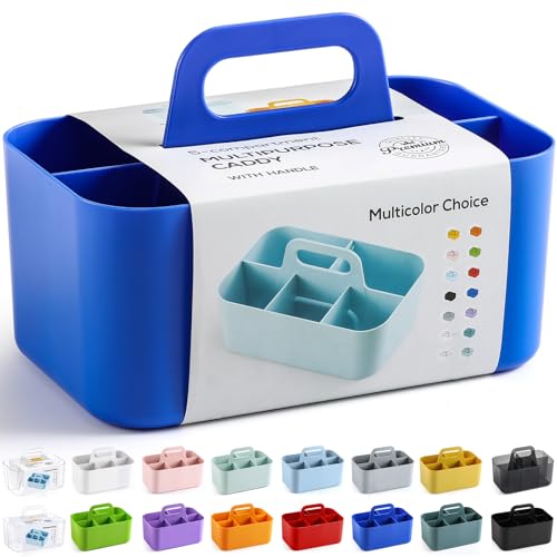 Multiuse Caddy Organizer with Handle, Portable Plastic Tote Bin - Art Craft, Stationary Pen Marker Crayons, Makeup Hair Supplies Storage - Bathroom, Classroom, Dorm, Office, Desk Holder - Dark Blue - color: Dark Blue