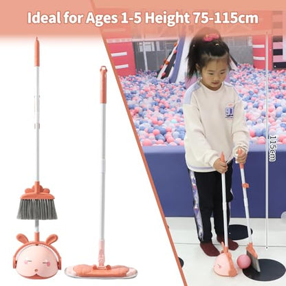 Midoneat Kids Cleaning Toy Set, Mini Child Broom, Mop and Dustpan, Little Housekeeping Helper Set ,Pretend Home Cleaning Play Set for Toddler Height 75-115cm ,6pcs (Pink) - color: Pink