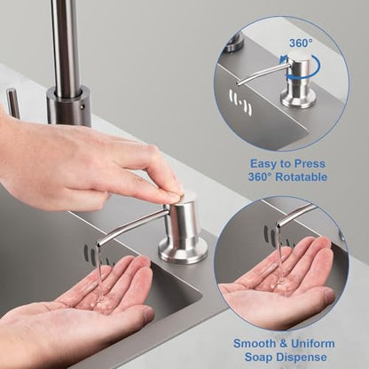 Husfunov Soap Dispenser for Kitchen Sink, Built in Sink Soap Dispenser (Brushed Nickel), Countertop Dish Soap Dispenser Stainless Steel Pump with 47" Extension Tube kit, No Need to Frequent Refills - color: Brushed Nickel