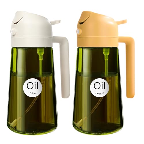 YARRAMATE 2PCS 16oz/470ml Oil Sprayer for Cooking with Stickers, Food-Grade 2 in 1 Olive Oil Dispenser Bottle for Kitchen, Premium Dark Green Glass Oil Bottle for Air Fryer, BBQ(White & Orange) - color: 21_2Pcs White&Orange