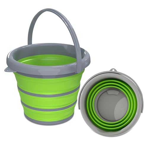 Collapsible Bucket with Handle - 10L (2.6 Gallon) Portable Water Bucket for Car Wash Household Cleaning,for Outdoor Garden Camping Fishing Car Wash Space Saving- Green - color: Green