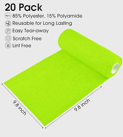 KitchLife Microfiber Cleaning Cloth Roll - Tear-Away Reusable Microfiber Paper Towels, Lint-Free, Washable, 20 Sheets for Kitchen, Car, Dishes, and Sensitive Surfaces (Neon Green) - color: Neon Green