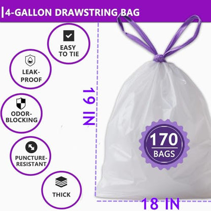 4 Gallon Trash Bags Lavender Scented, 170 Count Small Drawstring Trash Bag Febreze Beachside Breeze Garbage Bags, Odor Resistant white Plastic Trash Can Liners for Bathroom, Bedroom, Office - size: 1 Count (Pack of 170)