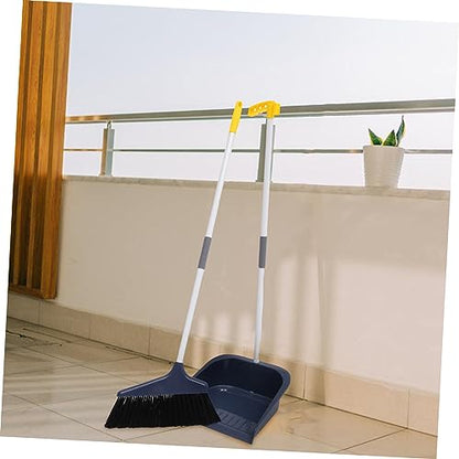 BESTonZON Broom and Dustpan Set for Home Long Handle Dust Pan and Broom for Indoor Outdoor Heavy Duty Broom Dustpan Set for Kitchen Lobby Office Upright Standing Dustpan Blue