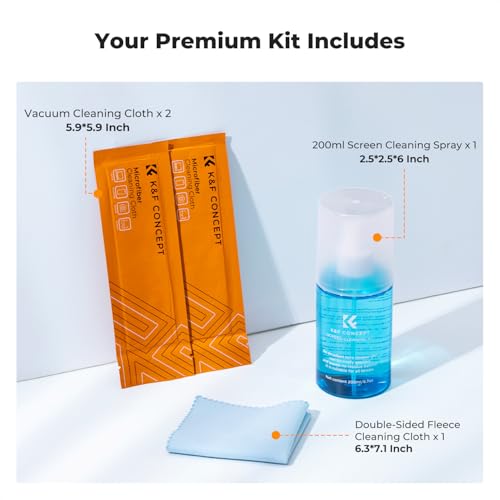 K&F CONCEPT Screen Cleaner Spray, with 2 Microfiber Cleaning Cloth, Touchscreen Cleaning Kit for LCD LED DVD TV, Smartphone, iPad, Laptop, Tablet Monitor, Computer Monitor, Electronic Devices (200ml)