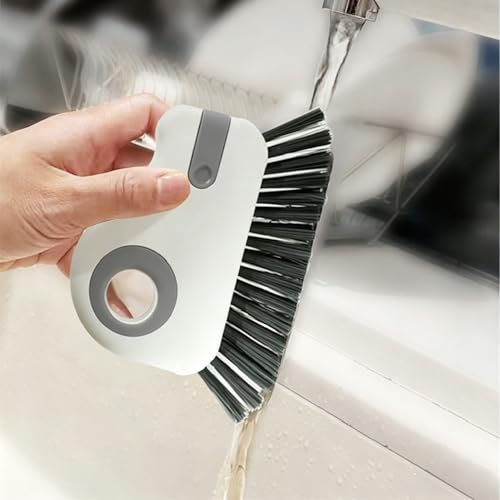2 in 1 Groove Cleaning Brush, Window Track Cleaning Tools, Multifunction Window Track Cleaner with Hard Bristle and Hidden Scraper, Crevice Brush for Sliding Door Track, Window Seal, Sill (Gray)