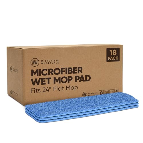 Microfiber Wholesale 24 inch Microfiber Mop Pads - Machine Washable, Reusable, Refills & Replacement Wet Mop Heads Compatible with Any Microfiber Flat Mop System (18 Pack) - size: 24 inch 18 Pack