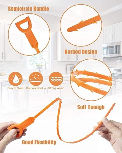 Drain Cleaning Tool Set, 79" Extra-Long Drain Clog Remover, (6pcs) 25" Hair Drain Snakes, (2pcs) 25" Cleaning Brushes for Sink, Tub, Toilet & Sewer, (9-Pieces Tool Set)