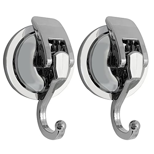 Heavy Duty Suction Cup Hooks for Shower, Bathroom Robe - Vacuum Glass Hooks, Reusable, No Hole Punched, for Garland Decoration (Silver, 2 Pack) - color: Silver, size: 2 Pack