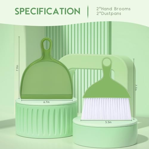 THINKLEARN 2PCS Small Dust Pan and Brush Set | Portable Mini Broom Dustpan Combo Set, Green Cleaning Supplies - color: Green
