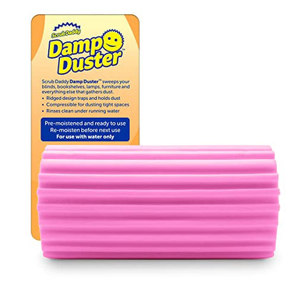 Scrub Daddy Damp Duster, Multipurpose Dusters for Cleaning - Wooden & Venetian Blind Cleaner Tool, Ridged Wet Dust Sponge for Skirting Board, Radiator, Blinds & Mirrors, Home Cleaning Products, Pink