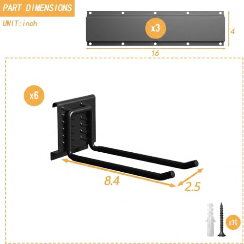CBWLWJ 48'' Garage Tool Organizer Wall Mount - Heavy Duty 480 lbs Capacity Tool Rack with 6 Adjustable Straight Hooks, Wall Mounted Storage System for Garage, Shed, Workshop (Black) - size: 48inch+6Straight Hooks