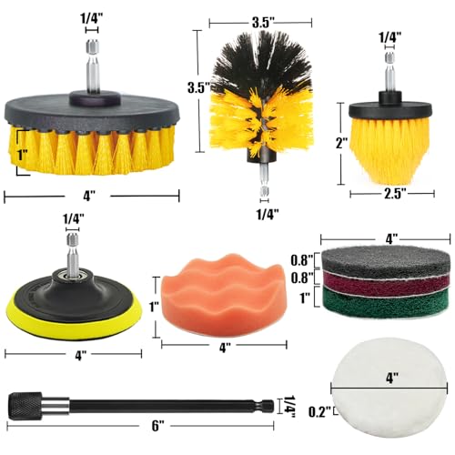 10Pcs Drill Brush Attachment Set, Drill Scrubber Brush Kit Include Scrub Pads, Drill Cleaning Brush Attachment Set for Bathroom, Tub, Tile,Floor, Grout, Boat - style: 10pcs