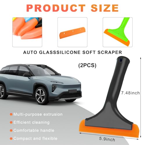 KVAEY 2PCS Small Silicone Window Squeegee, 5.9 Inch Car Windshield Water Blade Squeegee with Non-Slip Handle, All-Purpose Cleaning Squeegee for Car Windshield, Window, Mirror (Black+Light Green) - color: Black+light Green