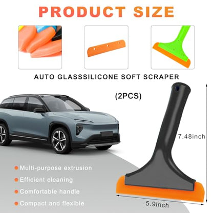KVAEY 2PCS Small Silicone Window Squeegee, 5.9 Inch Car Windshield Water Blade Squeegee with Non-Slip Handle, All-Purpose Cleaning Squeegee for Car Windshield, Window, Mirror (Black+Light Green) - color: Black+light Green