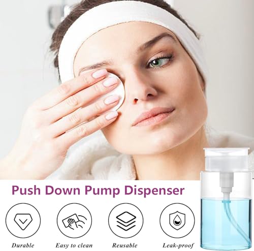 Push Down Pump Dispenser, 3.4oz Clear Pump Bottles with Alcohol, Acetone, Nail Polish Remover, Makeup Remover, Toner Stickers Empty Push Top Container for Liquid (100ml-4Pack) - size: 100ml-4pack