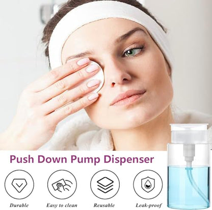 Push Down Pump Dispenser, 6.8oz Clear Pump Bottles with Alcohol, Acetone, Nail Polish Remover, Makeup Remover, Toner Stickers Empty Push Top Container for Liquid (200ml-2Pack) - size: 200ml-2pack