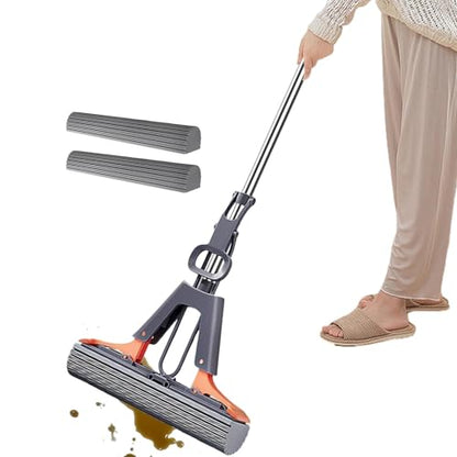 Squeeze Mop - Efficient Floor Mop, Easy Squeeze Cleaning Tool | PVA Sponge Roller Mop with Adjustable Handle, 2 Sponge Head Refills Included Absorbent Roller Mop with Hanger Hole for Balcony, Kitchen - size: 28cm