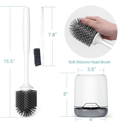Lefree 2 Pack Silicone Toilet Brush Set with Ventilated Holder, Floor Standing & Wall Mounted Toilet Scrubber - color: Gray, size: 2 Pack