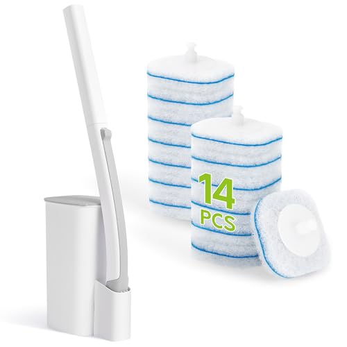 IVYROLL Toilet Bowl Cleaner Wand with 14 Refills, Disposable Toilet Brush Set with Holder, Cleaning System Starter Wand Kit, Bathroom Cleaning Set - size: 1 Count (Pack of 1)