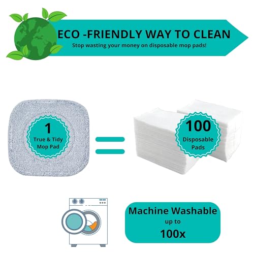 True & Tidy Silicone Sweeper Mop Head + 2pc Machine Washable Microfiber Pad for SPIN-800 TrueClean Mop and Bucket System Square Spin Accessories Set