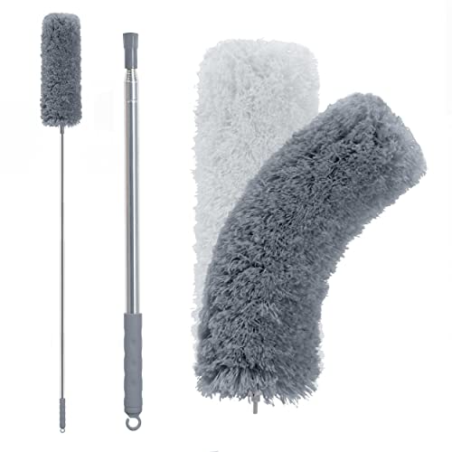 BOOMJOY Microfiber Feather Duster with 100 inches Extension Pole, Dusters for Cleaning High Ceiling, Fan, Blinds, Furniture, Dark Grey - color: Dark Grey