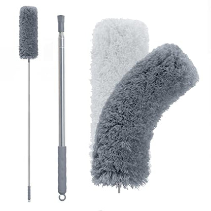 BOOMJOY Microfiber Feather Duster with 100 inches Extension Pole, Dusters for Cleaning High Ceiling, Fan, Blinds, Furniture, Dark Grey - color: Dark Grey