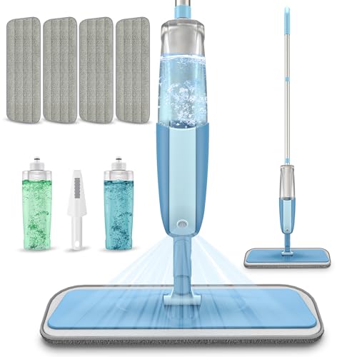 Spray Mops for Hardwood Floor Cleaning: MEXERRIS Wet Mops with 2 Bottles - Floor Mop with 4 Reusable Washable Pads for Swiffer Powermop - Dust Dry Mops with Spray for Laminate Wood Vinyl Tiles - color: Blue