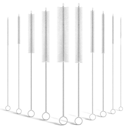10-Packs Premium Straw Cleaner Brush in Mixed Sizes, 8IN Long Reusable Stainless Steel Cleaning Brushes Set with Soft Sturdy Nylon Bristles for Metal Straws, Sippy Cups, Tumblers & Bottles