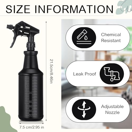 Honeydak 3 Pack Plastic Spray Bottles Black 34 oz Heavy Duty Opaque Spray Bottles UV Light Blocking Refillable Reusable Leak-proof Sprayers for Cleaning Solution Kitchen Garden Home Plant - color: Black, size: 34 oz