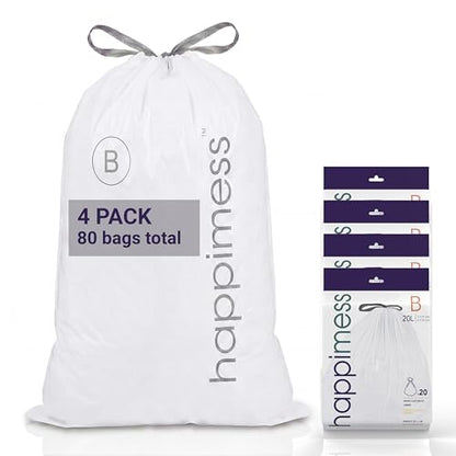 happimess 5.3 Gallon (20L) Drawstring Trash Bags, Unscented, White, Heavy Duty LDPE Liners for Kitchen and Household, Custom Fit 80 Count (4 Packs of 20 Liners) HPM3000B-W-4SET - color: White, size: 80 Count (Pack of 1)