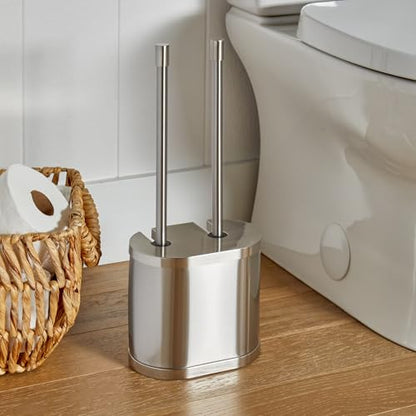Brushed Nickel Metal Toilet Brush & Plunger Set, Durable Bathroom Cleaning Accessory