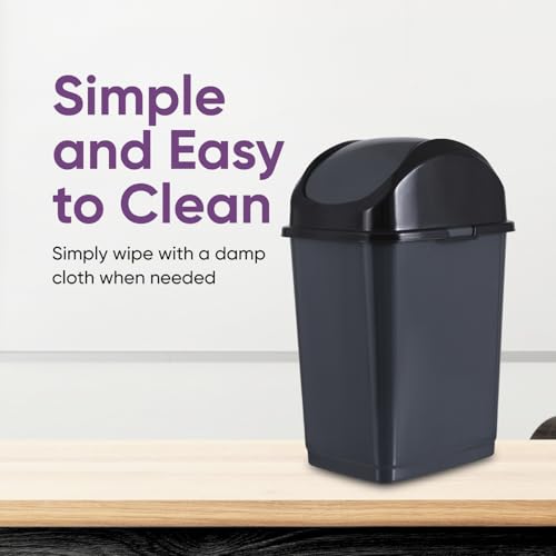 Superio Small 2.5 Gallon Plastic Trash Can with Swing Top Lid, Compact, Slim Waste Bin for Under Desk, Office, Bedroom, Bathroom, Dorm Room, 10 Qt. Portable Garbage Can (Dark Gray, 2 - size: 2.5 Gallon, style: 1 Pack