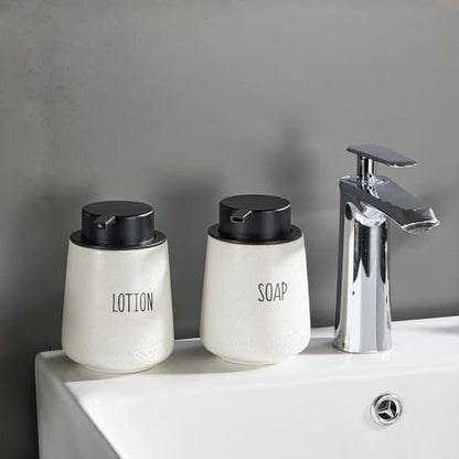 12Oz Hand Soap Dispenser Set - 2 Pack Ceramic Lotion Soap Dispenser Set with Easy-to-Press Black Pump, Refillable Mordern Liquid Dish Soap Dispensers for Bathroom & Kitchen (Beige, Liquid Pump) - color: Beige Liquid Dispenser