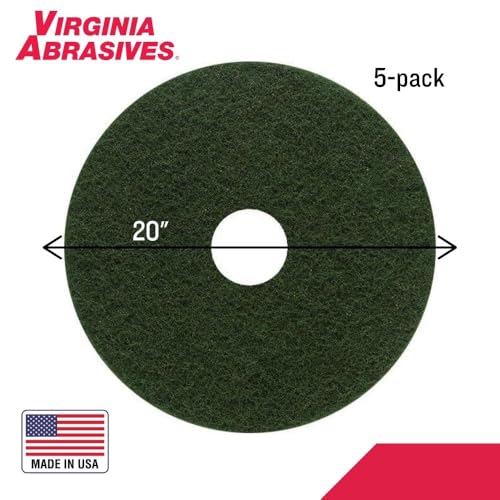 Virginia Abrasives Green Floor Maintenance Pads, Heavy Duty Non-Woven Scrub Pads for Floor Scrubber Machine & Orbital Machines, Deep Cleaning & Light Stripping for Heavily Soiled Floors, 20" - 5 Pack - size: 20"