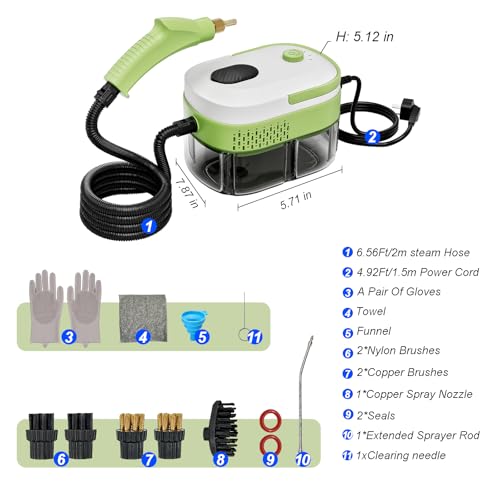 Steam Cleaner, 15s Heat-Up,1.4L Tank,Steamer for Cleaning with 14-Piece Accessories, 3 Steam Levels, chemical-free Cleaning Tile, Grout, Dirt, Grease & Car (white＆green) - color: white＆green