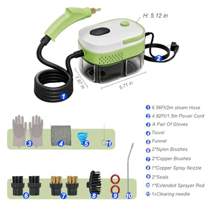 Steam Cleaner, 15s Heat-Up,1.4L Tank,Steamer for Cleaning with 14-Piece Accessories, 3 Steam Levels, chemical-free Cleaning Tile, Grout, Dirt, Grease & Car (white＆green) - color: white＆green