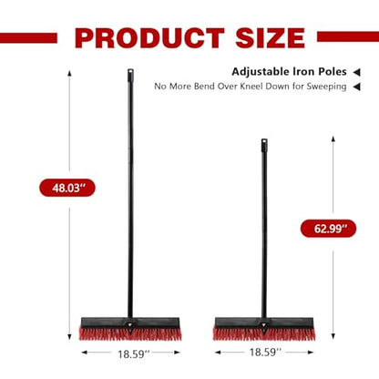 18" Push Broom for Outdoor - Heavy Duty Broom 63" Long Handle Outdoor Broom for Deck,Driveway,Garage,Yard,Deck,Patio,Warehouse,Concrete