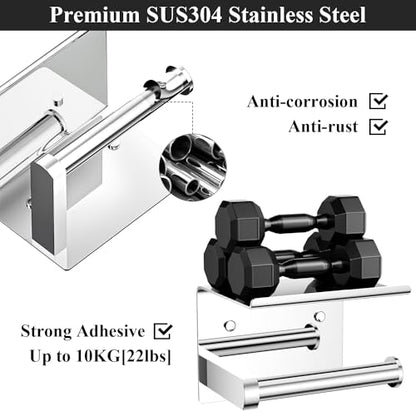 Tindbea Toilet Paper Holder with Phone Shelf, Adhesive or Screw Wall Mount Toilet Tissue Roll Holder, Rustproof & Multifunctional Stainless Steel Bathroom Storage Dispenser (Polished Chrome) - color: C-polished Chrome