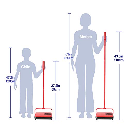 Eyliden Carpet Sweeper, Mini Size Lightweight Hand Push - No Noise, Non-Electric, Easy Manual Sweeping Only for Carpet Cleaning (Red) - color: Red