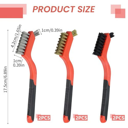 6 Pack Wire Brush Set, Stainless Steel Brass Nylon Cleaning Brushes, Small Detail Crevice Brushes for Rust Removal, Grout, Kitchen, Stove, Sink, Tile, Car Detailing, Heavy Duty Scrub Brush Set