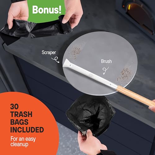 SCRUBIT 26" Pizza Oven Brush with Scraper, Heat Resistant - Stainless-Steel 2-in-1 Pizza Stone Brush with Pizza Stone Cleaner, Includes 2 Brush Heads and 30 Waste Bags - Works with Ooni Pizza Oven